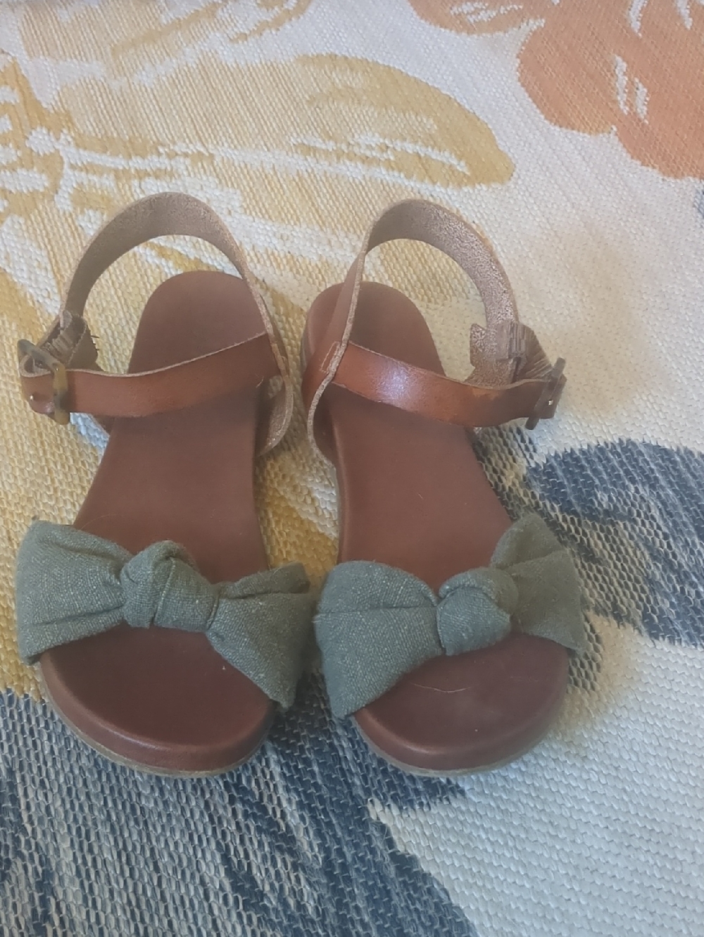 MIA Olive Green Bow Sandals with Brown Ankle Straps